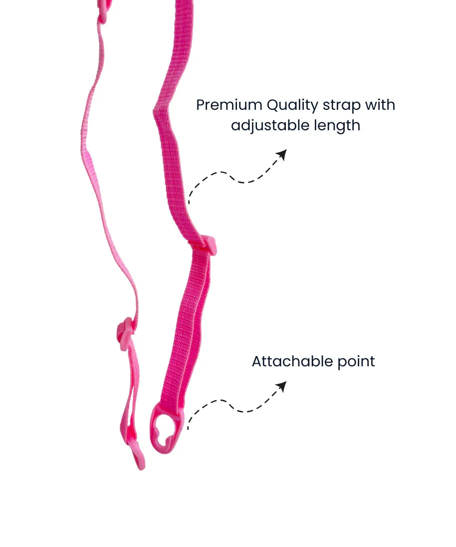 Pink adjustable carry strap for kids personalised water bottle with attachable hook point
