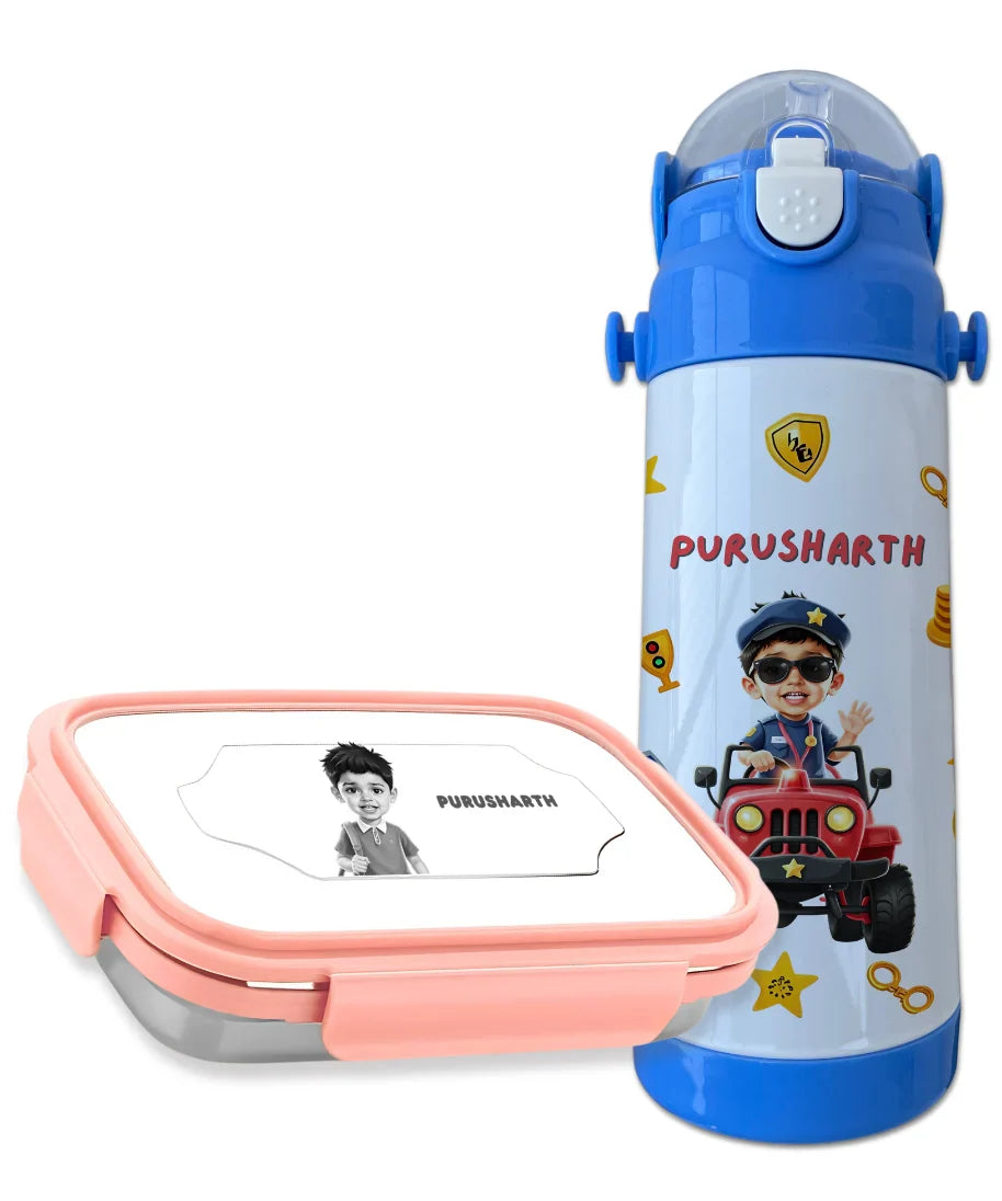 Personalized Tiffin and Bottle Combo – With Name & Photo