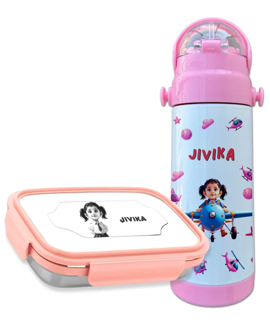 Personalized Tiffin and Bottle Combo – With Name & Photo