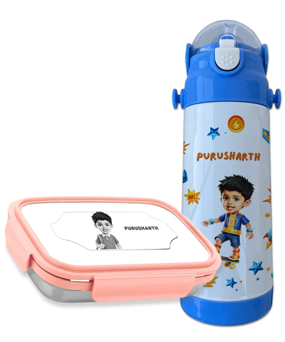 Personalized Tiffin and Bottle Combo – With Name & Photo