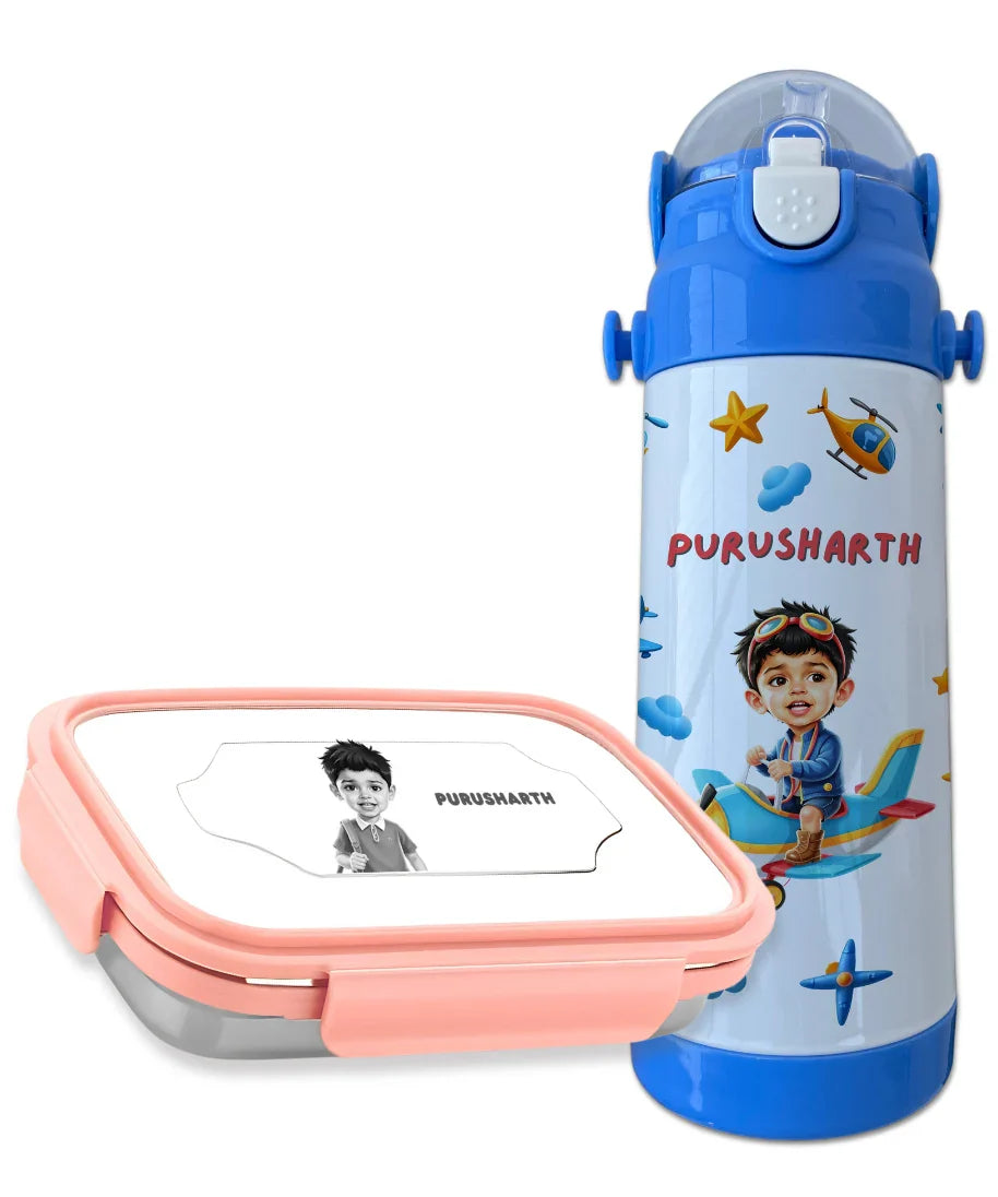 Personalized Tiffin and Bottle Combo – With Name & Photo