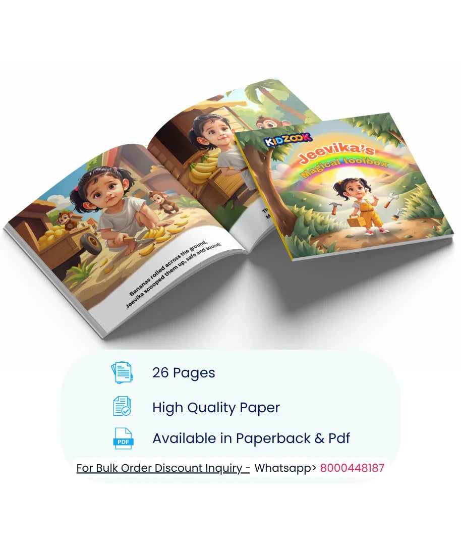 Child’s Magical Toolbox personalised kids storybook – 26 pages, high quality paper, available in paperback and PDF format.
