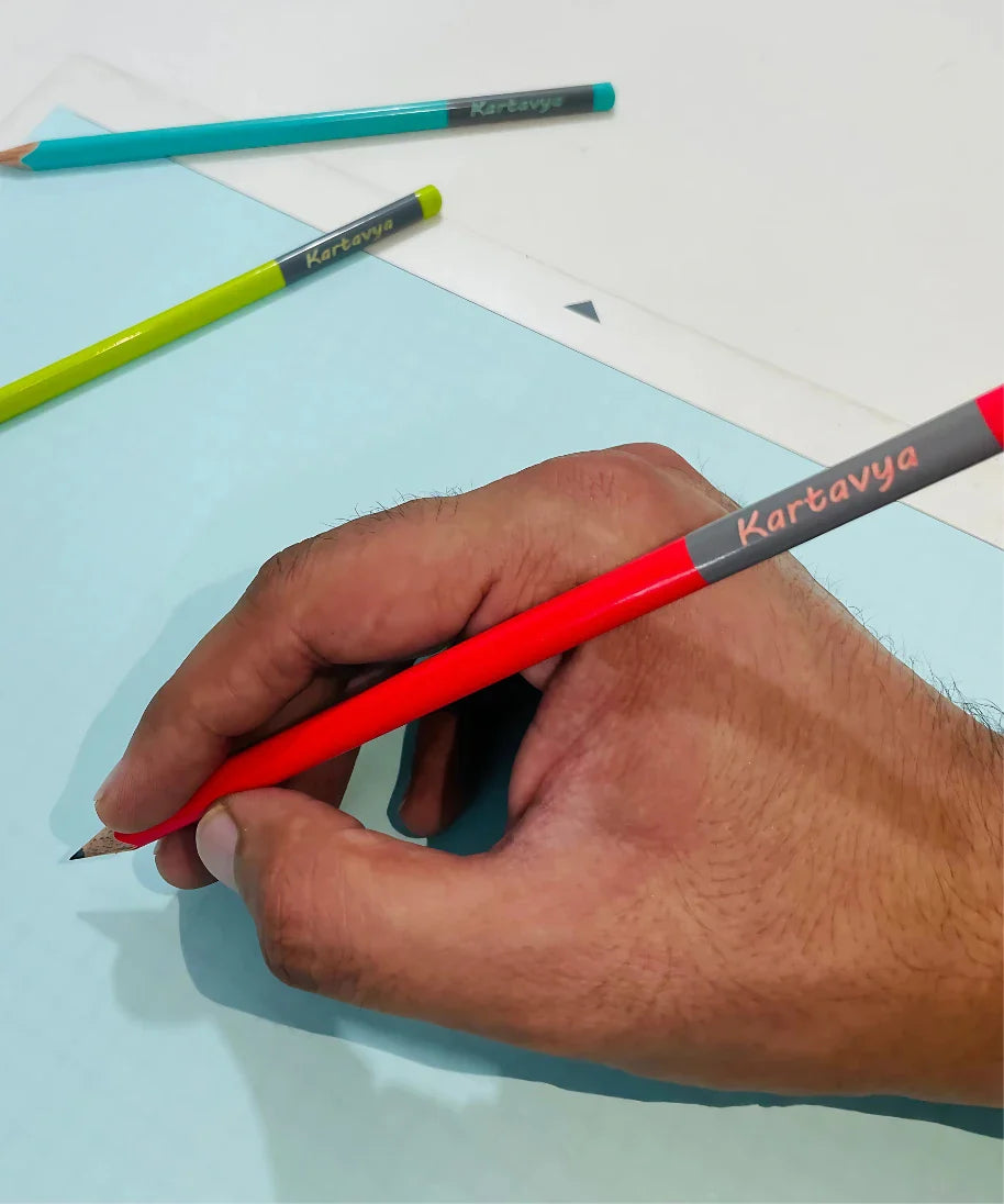 Handwriting with personalised Doms name pencil in red color – custom printed kids pencil with name Kartavya
